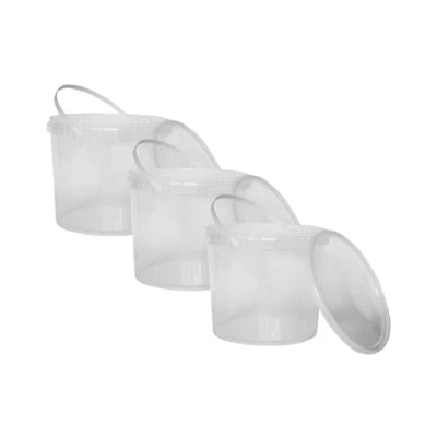 Image de Nipter Seau en Plastique de qualité Alimentaire avec Couvercle, Transparent, 100% recyclables, 5L x 3 pièces