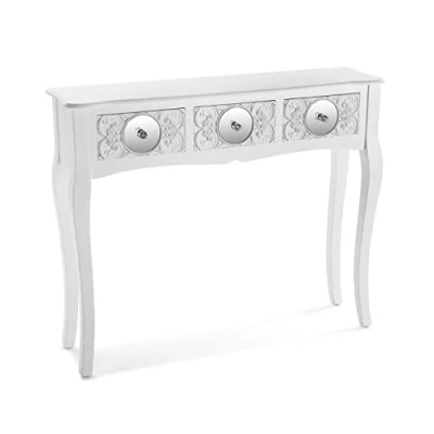 Image de Versa Indra Meuble d&#039;Entrée Étroit pour Entrée ou Couloir, Table Console, avec 3 tiroirs, Dimensions (H x l L) 80 25 95 cm, Bois, Couleur: Blanc