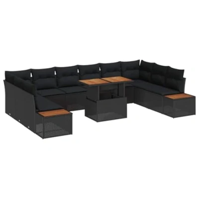 Image de Ensemble de Canapé Jardin 11 pièces avec Coussins Noir Rattan Poly 3358842
