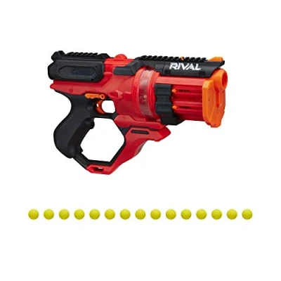 Image de NERF Rival Roundhouse XX 1500 Red Blaster Clear Rotating Chamber Loads Rounds into Barrel 5 Integrated Magazines, 15