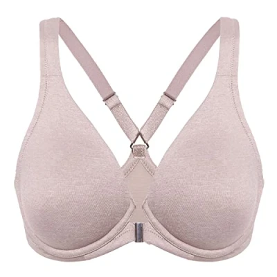 Image de DELIMIRA Soutien Gorge Fermeture Devant Grande Taille avec Armature Decollete Plongeant Dos Nageur Non Rembourré Cameo Heather 120D