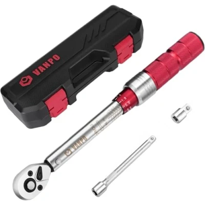 Image de VANPO Clé Dynamométrique 1/4&quot;, de Torsion 5 25 Nm, Précision ± 3% con Bouton Libération Rapide, Tête à Cliquet Réversible, Barre d&#039;extension, 3/8&quot; Adaptateur pour Vélos Route y Montagne, Moto