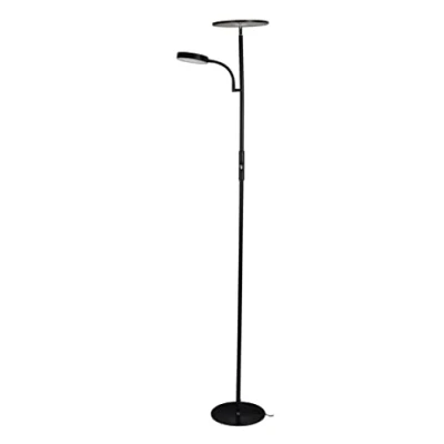 Image de BEL AIR HOME Lampadaire LED Salon Lagos 15W + 10W, Lumière Naturelle 4000K, Design Moderne en Métal, Interrupteur sur Pied, Idéal pour Salons et Espaces Lecture (NOIR)