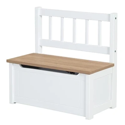 Image de roba Banc Coffre à Jouets Woody pour Enfant en Bois Résistant aux Rayures avec Charnière de Sécurité Fermeture Douce dès 18 Mois Blanc/Aspect