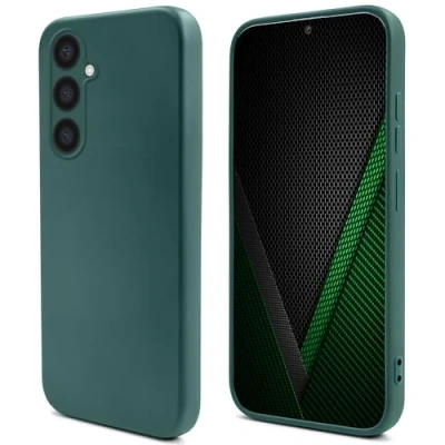 Image de Moozy Lifestyle. coque en silicone pour Samsung A54 5G, vert foncé légère liquide avec finition mate et doublure microfibre douce, de qualité supérieure Neuf