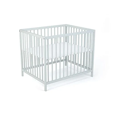 Image de LaWaLu by geuther 2239LW Parc pour bébé Sarah dimensions: 95,8 x 74,8 80 cm design à barres rondes hauteur réglable sur 3 niveaux base rembourrée 4 pieds gris clair