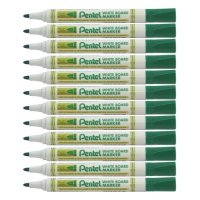 Image de Pentel Lot de 12 MW85 D Marqueurs effaçables pour tableau Blanc pointe conique moyenne encre verte