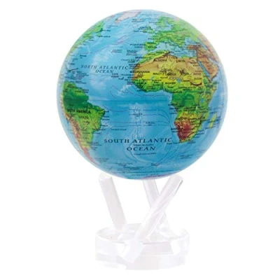 Image de MOVA Globe Carte du Monde en relief bleu 4,5&quot; avec Base, Rotatif à énergie Solaire, Cadeau Unique et Décoration de Maison ou Bureau pour Hommes, Femmes, Enfants