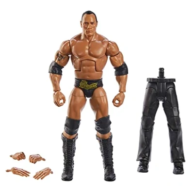 Image de Mattel WWE Figurine Articulée Élite WrestleMania The Rock, 25 points d’articulation, mains interchangeables et accessoires, à collectionner, Jouet Enfant, Dès 3 ans, HKP13