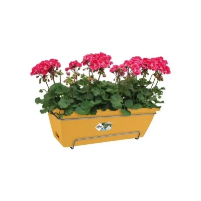 Image de Elho Barcelona Allin1 50 Planteur pour Balcon &amp; Extérieur Plastique 100% recyclé Ø 49.5 x H 18.5 cm Jaune/Jaune Miel