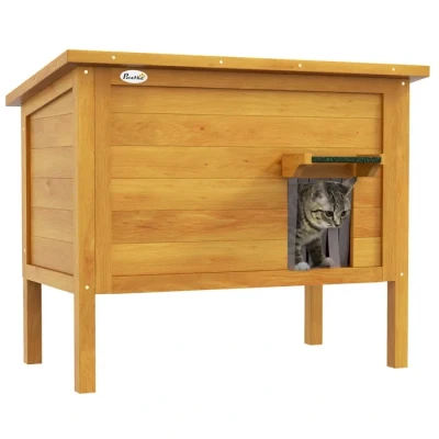 Image de PawHut Maison pour Chats Niche d&#039;extérieur en Bois surrélevée avec Toit ouvrable, isolée Asphalte, 85 x 50 68,5 cm, Naturel Vert