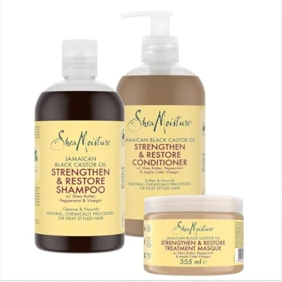 Image de Shea Moisture Jamaican Black Castor Oil Kit avec masque raffermissant 1 x 355 ml, shampoing 384 après Rinse Out ml