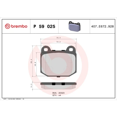 Image de BREMBO P 59 025 Jeu de plaquettes frein contact signal d&#039;usure exclu sans accessoires LOTUS: Elise S2, S1, Exige, OPEL: Speedster