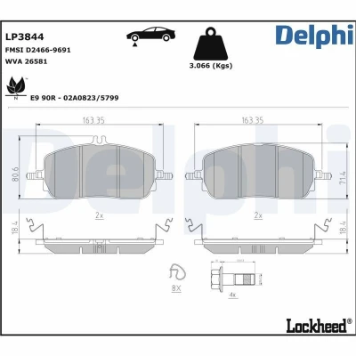 Image de Kit de plaquettes frein, frein à disque DELPHI LP3844