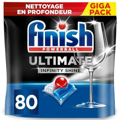 Image de Finish Ultimate Infinity Shine Pastilles Lave Vaisselle, Imbattable contre les taches tenaces, 80 capsules