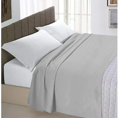 Image de Italian Bed Linen Max Color Drap supérieur en Coleur Unie, Coton, Gris Clair, Maxy Double