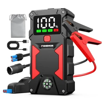 Image de FNNEMGE Booster Batterie 5000A Peak 24800mAh 12V Jump Starter (jusqu&#039;à Tout Le Essence, Moteur Gazole 8,0L),. avec Port de Charge USB, lumière LED, HD Écran Large.