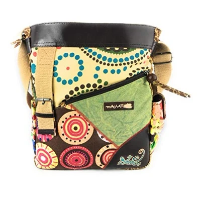 Image de Macha Sac Ethnique en coton aux imprimés colorés et empiècements cuir, à bandouliere boho hippie Pour Femme Indien coloré (vert)