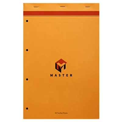 Image de Calligraphe 10774C Un Bloc Master Agrafé en Tête Perforé 4 Trous Orange (une Marque de Clairefontaine) A4+ 21x31,8 cm 80 Feuilles Petits Carreaux Papier g Couverture Carte Enduite