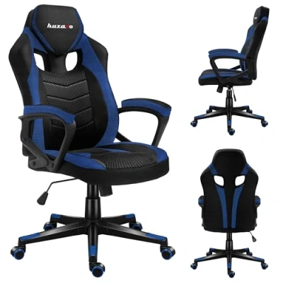 Image de huzaro Force 2.5 Chaise Gaming Réglable en Hauteur Pivotante avec Fonction Bascule Design Ergonomique Accoudoirs Souples Roues Caoutchouc Bleu