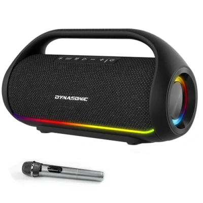 Image de DYNASONIC S90 Enceinte Bluetooth Portable IPX5 Waterproof. d&#039;extérieur sans Fil. Stéréo Lecteur de Son Puissant avec lumières LED intégrées. Micro SD, USB