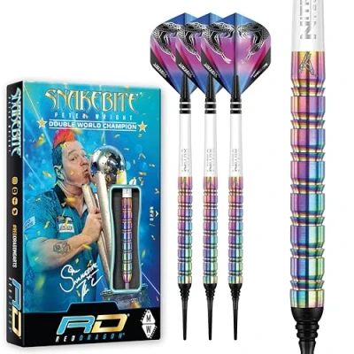 Image de RED DRAGON Peter Wright Snakebite 1: 16g Barrel, 18g Full Weight Softip Tungsten Darts with Flights &amp; Stems