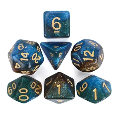 Image de FLASHOWL Ensemble de dés Multicolores Ciel étoilé, du MDN pour Jeux rôle, Jeu Table, polyédral (7 pièces)