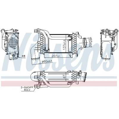 Image de NISSENS 961455 Intercooler avec raccords rapides Raccord à gauche, coudé, droite, coudé MERCEDES BENZ: Classe C Berline, V