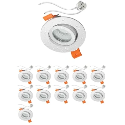 Image de ledscom.de 12 pièces cadre d&#039;encastrement au plafond ERID pour salle de bain, local humide, IP44, rond, orientable, blanc mat incl. douille GU5.3