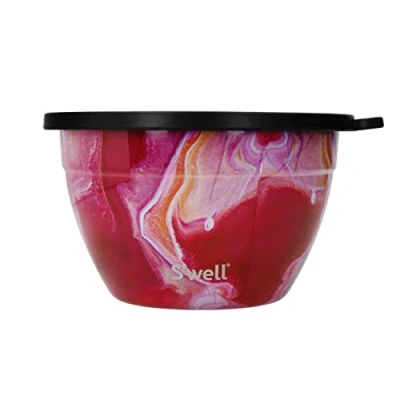 Image de S&#039;well Saladier set, Agata Rose, 1.9L Boîte à salade avec récipient condiments et plateau amovible Anti fuite lavable au lave vaisselle