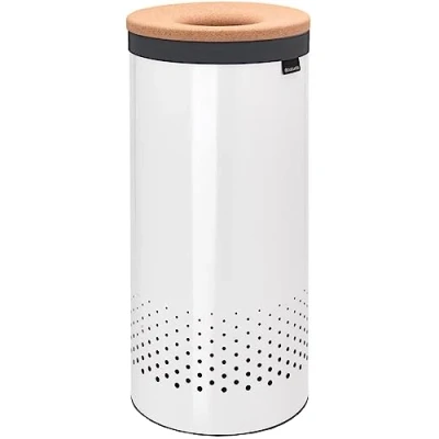 Image de Brabantia Corbeille à Linge Couvercle en Liège Portable Sac avec des Orifices de Ventilation Pas Rayures Matériaux Durables Résistants la Corrosion Blanc 35 L