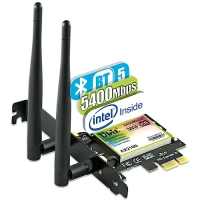 Image de Ubit Carte WiFi, AX 5400Mbps PCIe WiFi Bluetooth 2 en 1 6 pour PC de Bureau Windows 11/10(64Bit), réseau sans Fil à Trois Bandes (2.4Ghz, 5Ghz et 6Ghz) Support Bas Profil Inclus