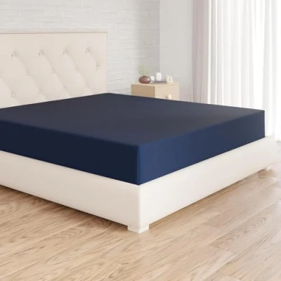 Image de Amazon Basics Drap Housse, 200 x 30 cm, en Polyester Microfibre pour Matelas Épais jusqu&#039;à Bleu Marine