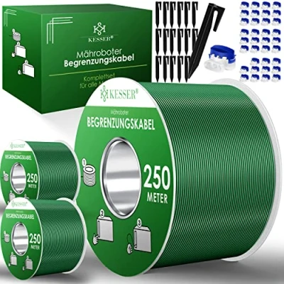Image de KESSER® câble de délimitation 750 m + 2400 piquets 36 connecteurs pour Robot Tondeuse à Gazon, kit d&#039;accessoires Compatible avec Gardena/Bosch/Worx/Einhell/Honda/ROBOMOW