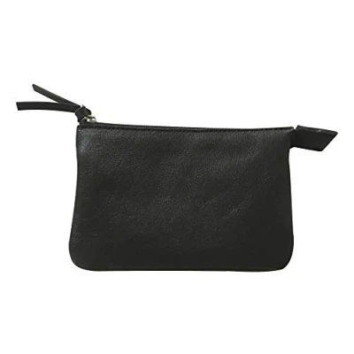 Image de Clairefontaine 410003C Petite Trousse, Pochette 2 compartiments 13x9 cm en Véritable Cuir d&#039;Agneau, Noir