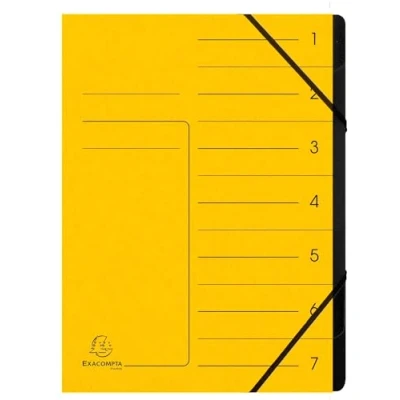 Image de Exacompta Réf. 540709E Carton de 10 trieurs dos agrafé avec élastiques couverture imprimée en carte lustrée et intérieur recyclée noire 7 compartiments 24,5x 32 cm A4 jaune