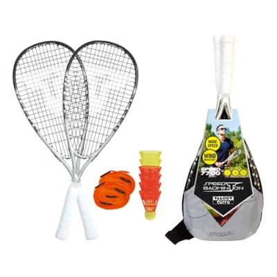 Image de Talbot Torro Speed Badminton Premium Set 7700, Haute Qualité, 2 Raquettes Graphite, 6 Volants Résistants au Vent, Système de Marquage du Terrain, Sac à Dos Moderne, 490117