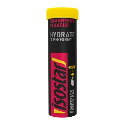 Image de Isostar Hydrate et Perform Powertabs saveur Cranberry Tablettes Effervescentes pour Boisson Isotonique Apport en Glucides Electrolytes 10