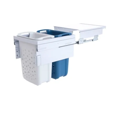 Image de Hailo Laundry Carrier 3270461 Panier à linge 2 compartiments pour armoire inférieure de 45 cm avec façade et système d&#039;extraction 66 l