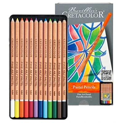 Image de CRETACOLOR Pastel Pencils, crayons pastels à haute résistance la lumière, 12 couleurs, pigmentation complète, non gras, frottis doux, colorables l&#039;eau