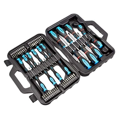 Image de Amazon Basics Coffret tournevis 58 pièces avec embouts plats, cruciformes et Torx, Noir
