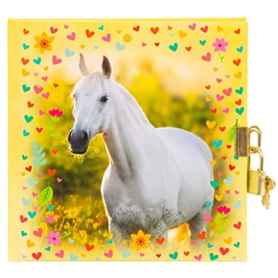 Image de goldbuch 44 117 Chiara, motif cheval, carnet avec cadenas et 2 clés, dimensions 16,5 x 1,5 cm, journal 96 pages blanches blanches, couverture en impression d&#039;art, livre pour notes jaune