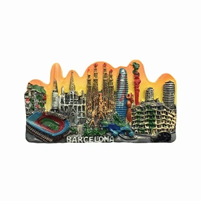 Image de Aimant de réfrigérateur 3D Barcelone Espagne en résine souvenir voyage fait à la main Décoration maison et cuisine Collection cadeau