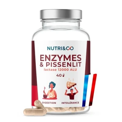 Image de NUTRI &amp; CO Enzymes Digestives Végétales avec 12000 UI de Lactase Confort Digestif, Ballonnements Intolérance au Lait Formule Complète Unique 40 gélules Vegan Fabriqué en France