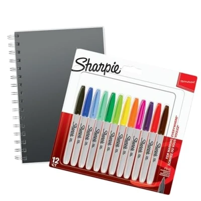 Image de SHARPIE Lot de 12 marqueurs permanents à pointe fine + carnet notes