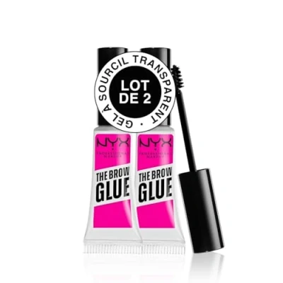 Image de NYX Professional Makeup Colle Fixatrice à Sourcils Teintée, Tenue 16H, Formule Vegan, Fini Naturel, Applicateur Goupillon, The Brow Glue, Lot de 2, Teinte : Transparent (01)