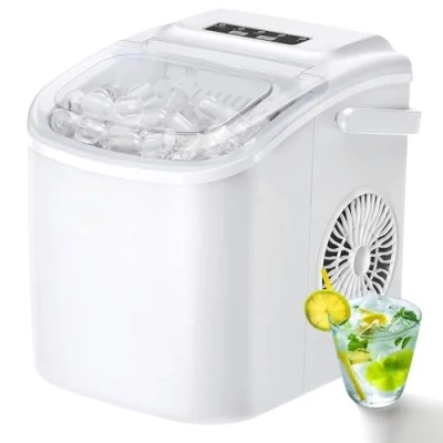 Image de Petite Machine à Glaçons Portable avec Poignée 9 Prêt en 6 Minutes Machines Glace Portables Autonettoyantes pour la Maison Blanc