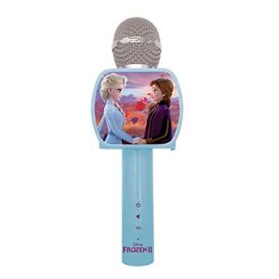 Image de Lexibook Microphone Bluetooth La Reine des Neiges 2 Elsa Anna Olaf avec Fonction Changement de Voix, Porte téléphone Inclus, Enceinte intégrée, Bleu, MIC240FZ
