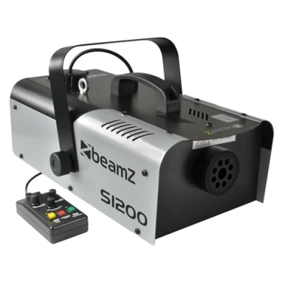 Image de BeamZ S1200 Machine à Fumée 1200 Watts, Télécommande avec Contrôle du Débit et Programmateur, Réservoir 2.5 L, par Minute 215m3, Étrier de Montage, Idéal pour Scène ou Discothèque