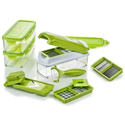 Image de Genius Mandoline Nicer Dicer Smart 14en1 Multifunction Professionelle vert Coupe légumes avec Grilles de découpe + Poussoir, Rabot, Eplucheur dés, bâtonnets, tranches, bandes